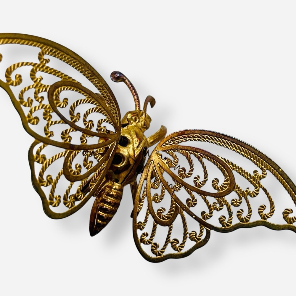 Vintage Butterfly Trembler Gold Tone Brooch Pin Spring Moving - Picture 2 of 7